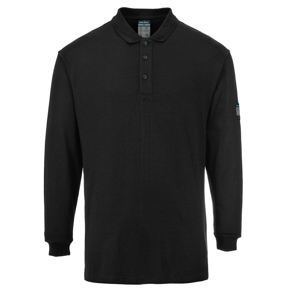 PortWest polo lange mouw FR10 zwart S