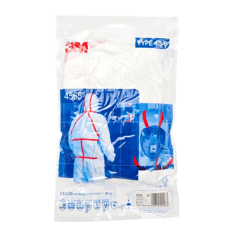 3M Beschermende overall 4565, wit + rood, 3XL
