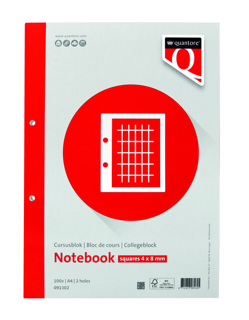 Cursusblok Quantore A4 ruit 4x8 commercieel