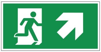 Bord nooduitgang pijl rechtsboven 300x150mm