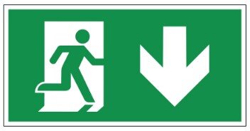 Bord nooduitgang pijl naar beneden 300x150mm