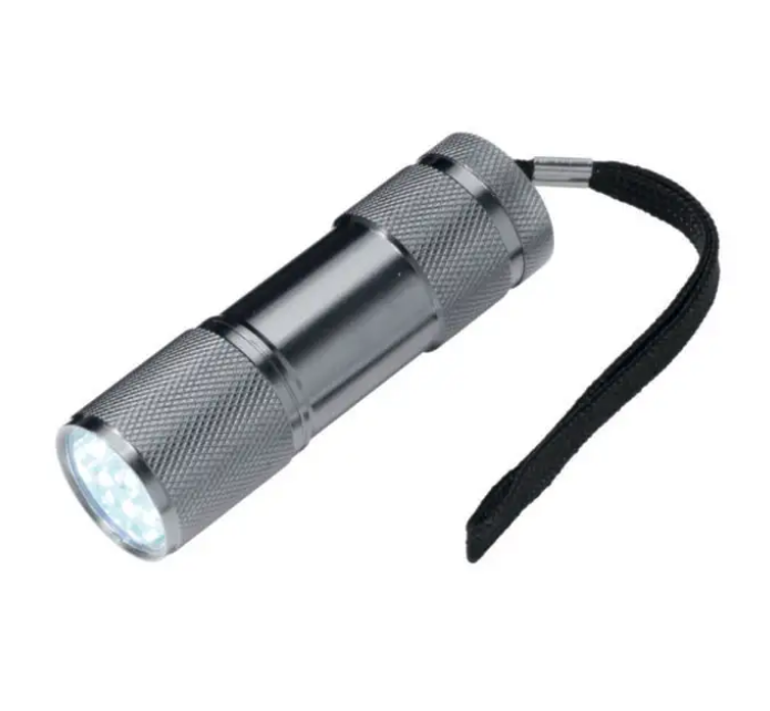 Zaklamp aluminium met koord  9-leds