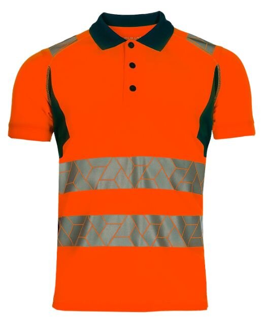 Synq polo Obvias fluor oranje/marineblauw S