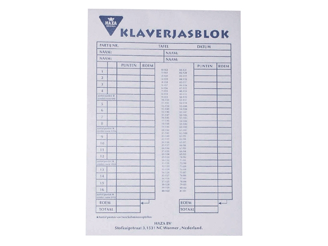 scoreblok klaverjas
