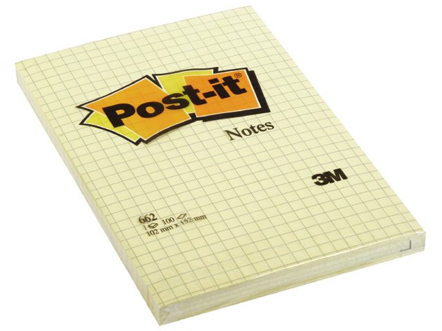 memoblok 3m post-it 662 102x152mm ruit geel