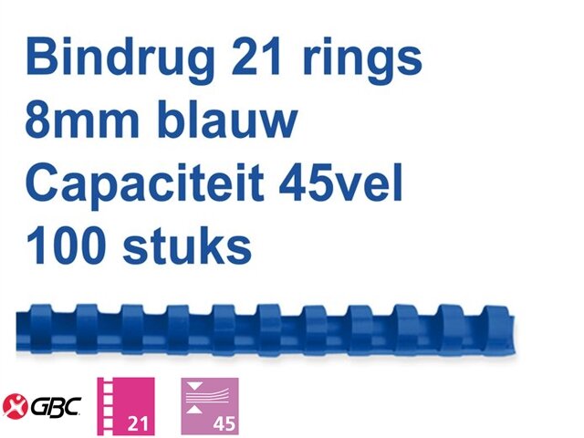 Bindrug 21ring blauw 8mm       (100)
