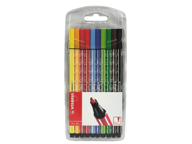 fineliner stabilo 68 plastic etui 10st ass