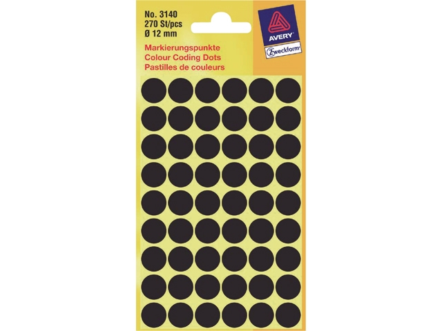 etiket avery zweck 3140 12mm 270st zwart