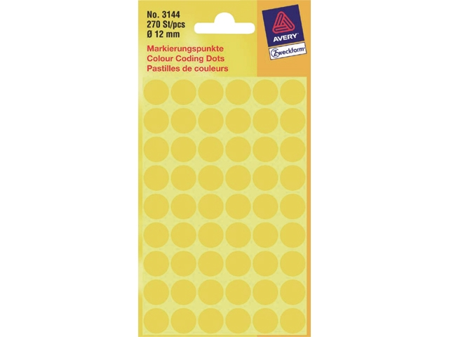 etiket avery zweck 3144 12mm 270st geel