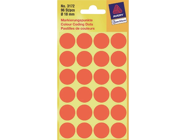 etiket avery zweck 3172 18mm 96st fluor rood