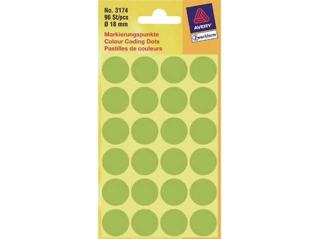 etiket avery zweck 3174 18mm 96st fluor groen