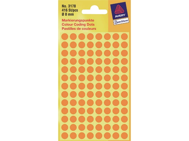 etiket avery zweck 3178 rond 8mm 416st oranje