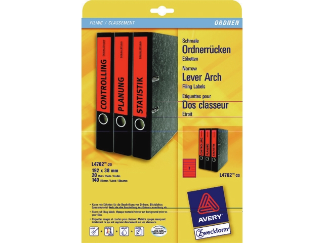 rugetiket avery zweck l/i/k l4762 192x38mm ro
