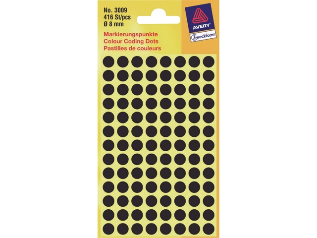 etiket avery zweck 3009 8mm rond 416st zwart