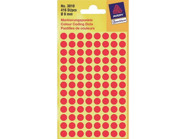 etiket avery zweck 3010 8mm rond 416st rood