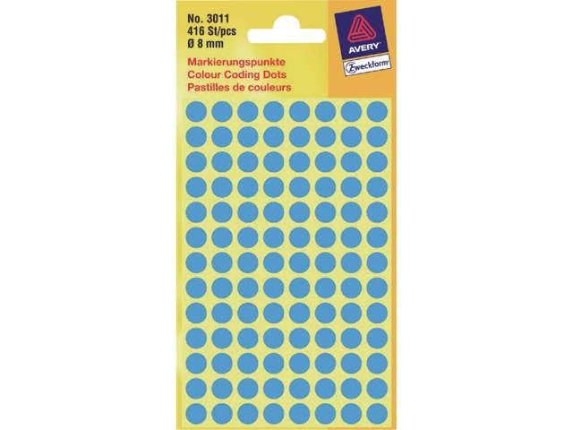 etiket avery zweck 3011 8mm rond 416st blauw