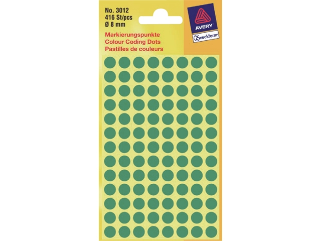 etiket avery zweck 3012 8mm rond 416st groen