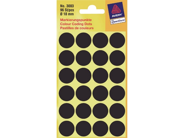 etiket avery zweck 3003 18mm rond 96st zwart