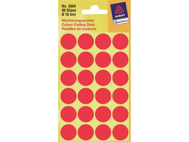 etiket avery zweck 3004 18mm rond 96st rood