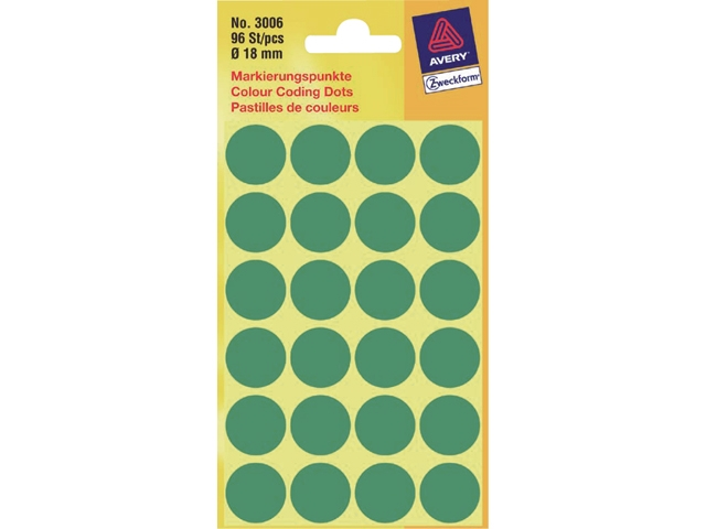 etiket avery zweck 3006 18mm rond 96st groen