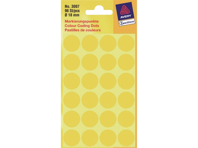 etiket avery zweck 3007 18mm rond 96st geel