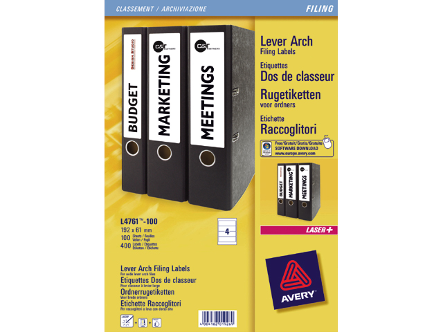 etiket avery zweck l/i/k l-4761-100 192x61mm