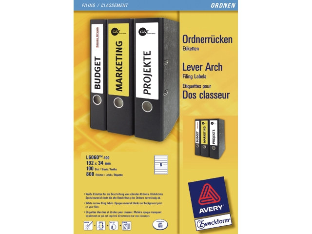 rugetiket avery l/i/k l6060 192x34mm wit