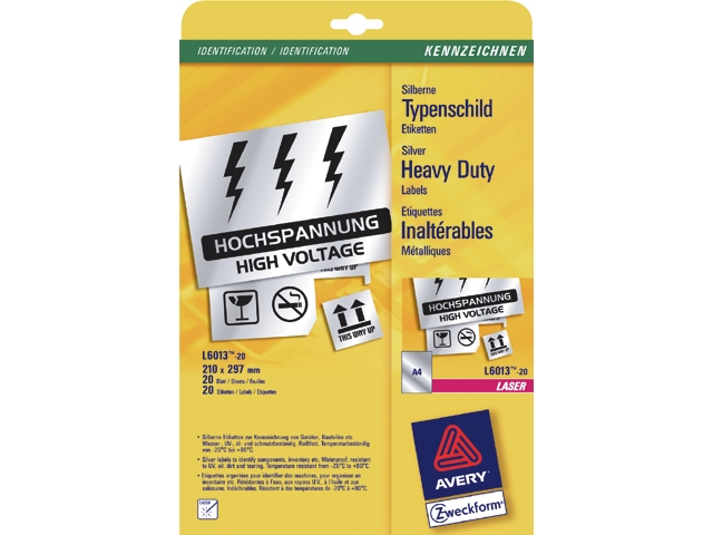 etiket avery laser l6013 210x297mm poly 1st z