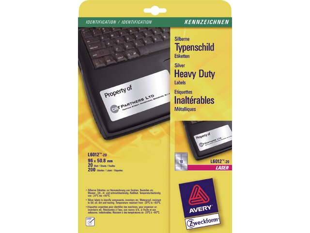 etiket avery laser l6012 96x50.8mm poly 10st