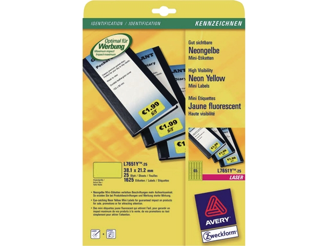 etiket avery laser l7651y 38.1x21.2mm fluor g