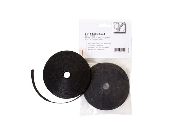 Klittenband kabelbinder 2-in 1 13mmx10m zwart