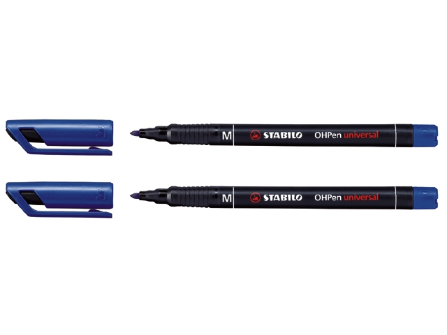 viltstift stabilo ohp m843 perm rond 1mm blau