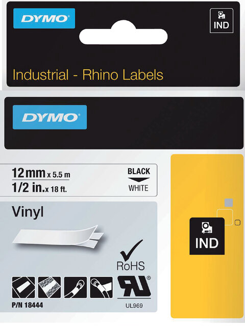 Labeltape Dymo Rhino industrieel vinyl 12mm