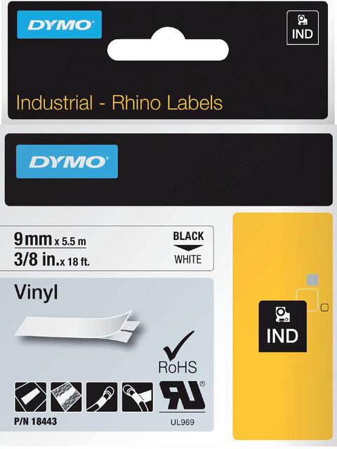Labeltape Dymo Rhino industrieel vinyl 9mm