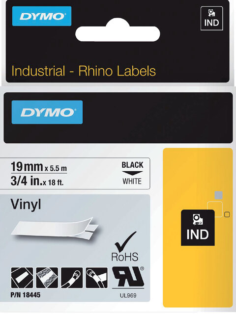 Labeltape Dymo Rhino industrieel vinyl 19mm