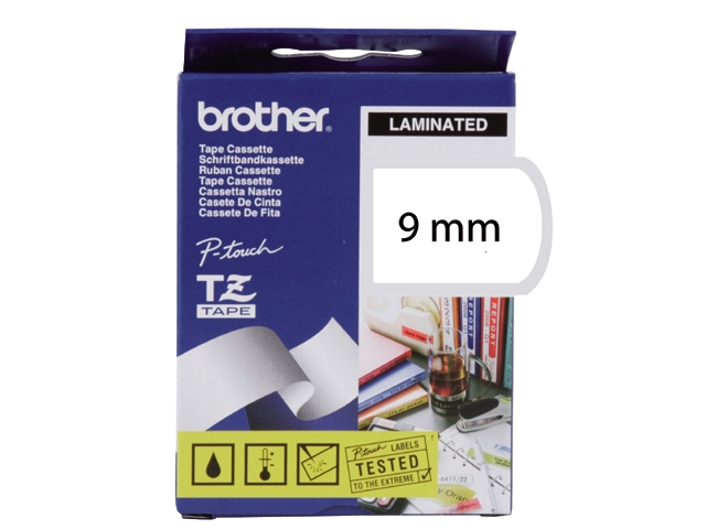 Lettertape wit op zwart 9mm tz-221
