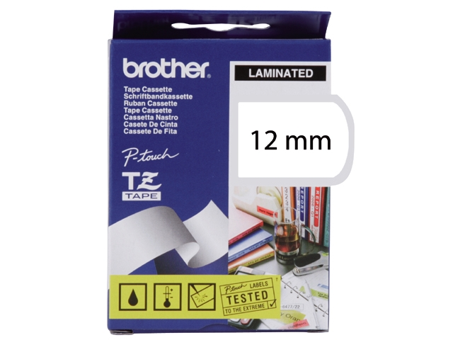 Lettertape wit/zwart 12mm   tze-231