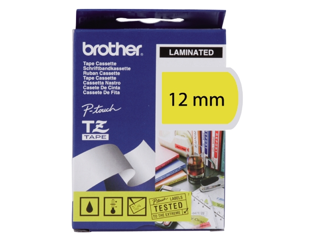 Lettertape geel+opdruk zw12 mm