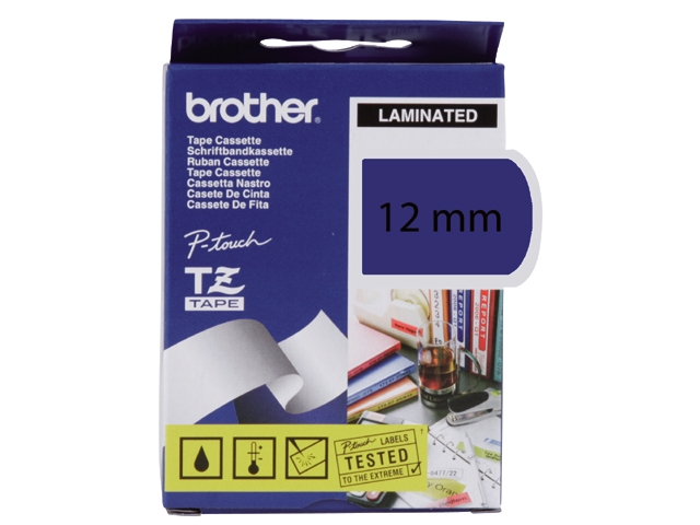 Lettertape blauw+opdr zw 12 mm