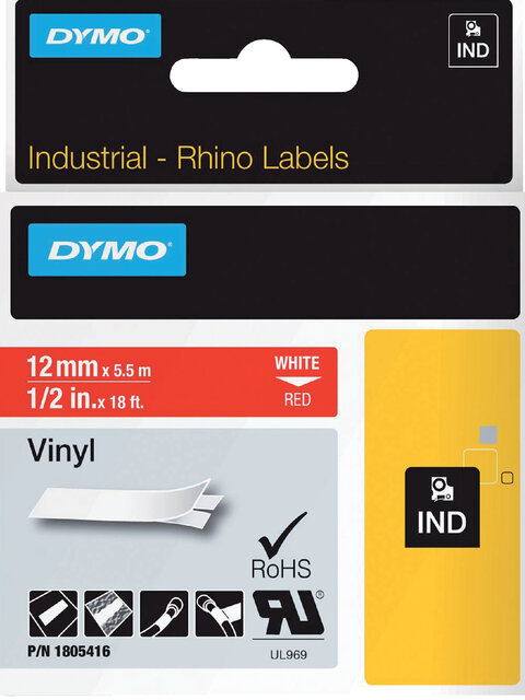 Labeltape Dymo Rhino industrieel vinyl 12mm